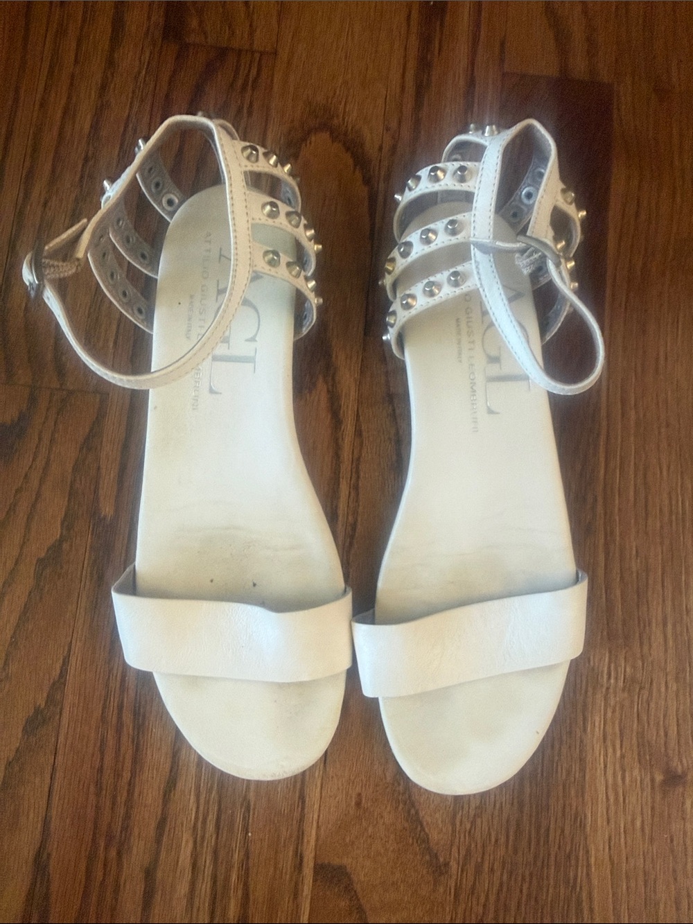 AGL White Leather Studded Ankle-Strap Sandals - Picture 4 of 10